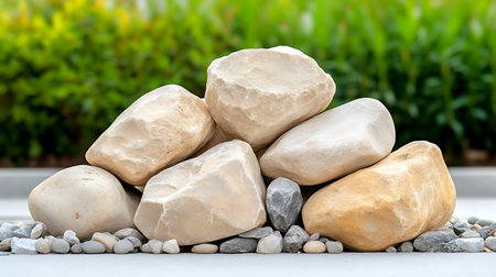 Stone pebble in the garden with nature background, stock photo