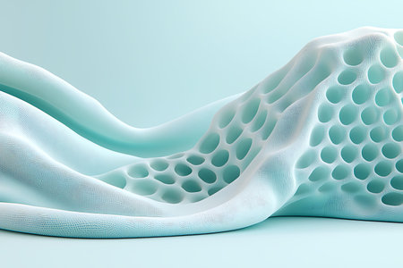 Abstract 3d rendering of wavy surface with holes. Futuristic background.