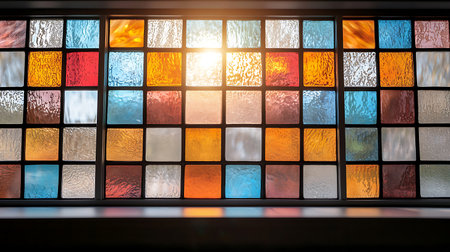 Colorful stained glass windows in a modern office. Abstract background.の写真素材