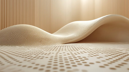 3d rendering of abstract background with waves and lines in beige colorの写真素材