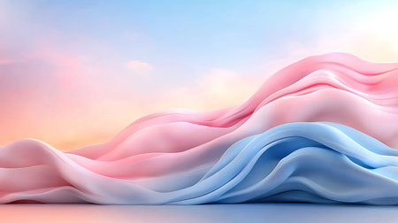 3d render, abstract wavy background, pink and blue cloth