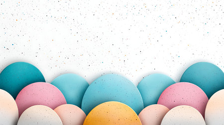 Easter background with colorful eggs on white paper. Vector illustration.
