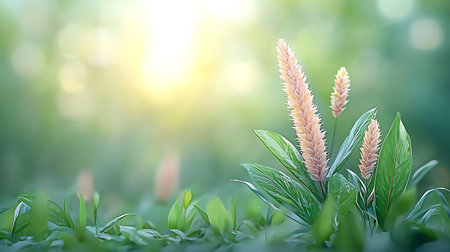 Grass flowers in the garden with bokeh light background.の写真素材