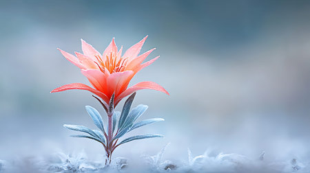 Fantasy flower on snow background with bokeh lights and copy space