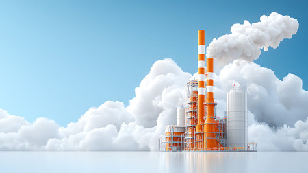 Industrial landscape with power plant chimneys. 3d illustration.