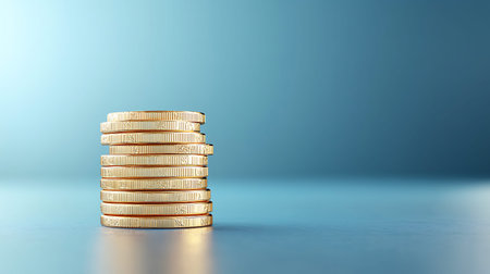 Stacks of gold coins on a blue background. 3d illustration