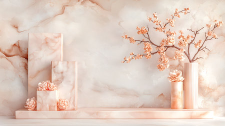 Cherry blossoms in vase background. 3D renderingの写真素材