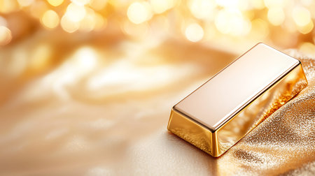 Gold bar on golden background with bokeh. 3d rendering