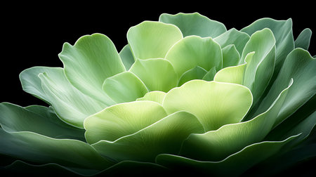 close up of green leaf on black background with clipping path and copy space