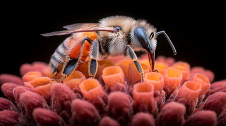 Honey bee (Apis mellifera) on orange flowerの写真素材