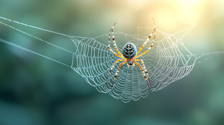 Spider on a web in the rays of the setting sun. 3d illustrationの写真素材