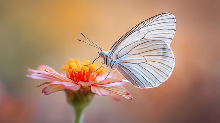 Butterfly on flower in the garden with soft focus and bokehの写真素材