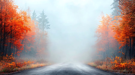 Foggy road in the autumn forest.の写真素材