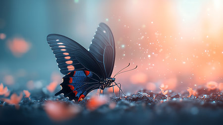 Beautiful butterfly on a flower. 3d rendering, 3d illustration.の写真素材