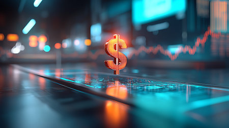 Laptop with dollar symbol on screen, stock market concept. 3d renderingの写真素材