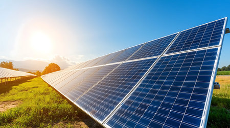 Solar panels, photovoltaic, alternative electricity source - concept of sustainable resources