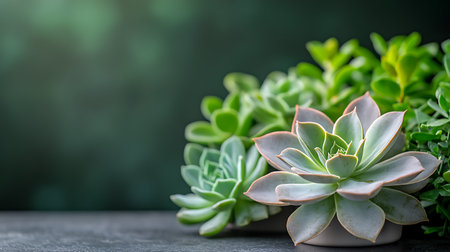 Succulent plant on wooden table with copy space for text.の写真素材