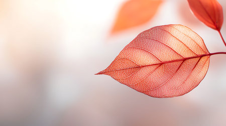 Red leaf on blurred background with bokeh effect. Autumn concept.