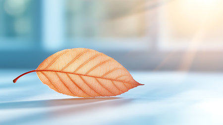 Autumn leaf on a blue background. 3d rendering. soft focusの写真素材