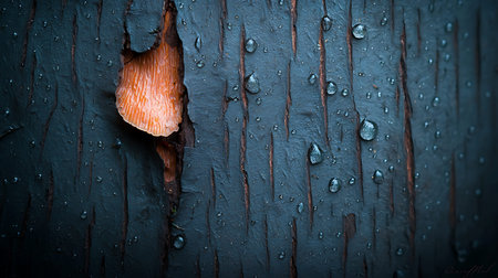 Wooden background with peeling paint and water drops. Selective focusの写真素材