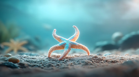 Starfish on the sand. 3D illustration. Sea life concept.の写真素材