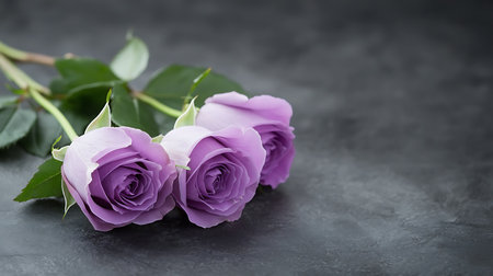 Purple roses on black background. Copy space for your text.の写真素材