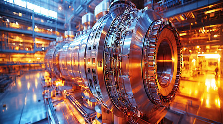 Industrial zone, Steel pipelines and cables in blue tones at a power plantの写真素材