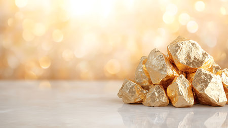 Gold nuggets or gold ore, precious stone or lump of golden stone on bokeh background for financial and business concept.の写真素材