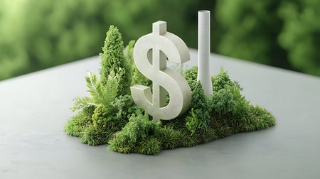 3d render of dollar sign and green grass with tree on table