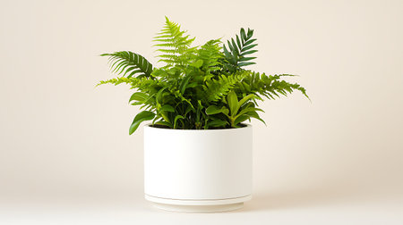 Fern plant in white pot isolated on white background. Houseplantの写真素材