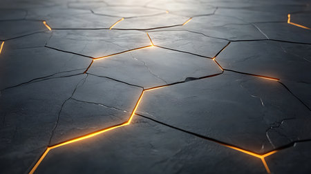 3d rendering of cracked ground with glowing lines. Abstract background of cracked ground.の写真素材