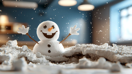 Snowman on a snowy background. 3d rendering. Christmas card.の写真素材