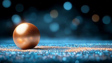 Golden Christmas ball on bokeh background. 3D illustration.の写真素材