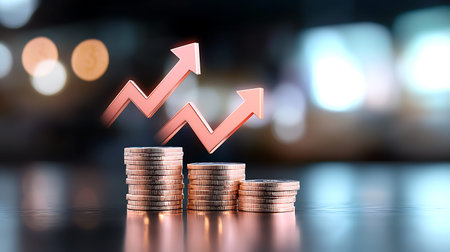 Investment concept, Coins graph stock market on blurred bokeh background