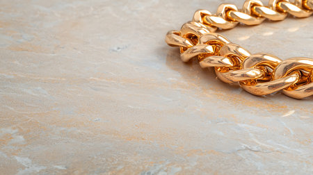 Golden chain on a marble background with copy space. Jewelry concept.