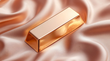 Gold bar on satin background, 3d rendering. Computer digital drawing.