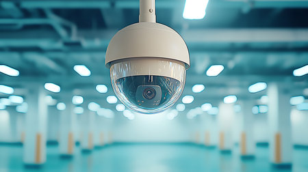 CCTV security camera in office. 3d rendering and illustration.