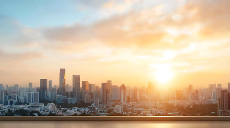 Cityscape with skyscrapers and buildings at sunset, Bangkok, Thailandの写真素材