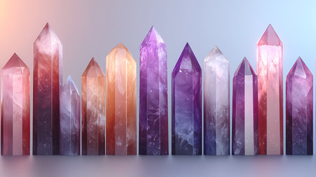 3d rendering of a row of crystals on a colorful background.の写真素材