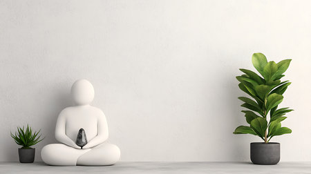 Man meditating in lotus pose in front of wall. 3D renderingの写真素材