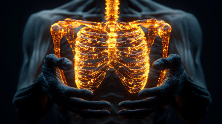 Human body radiography scan with glowing lungs. 3D Renderingの写真素材