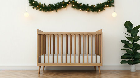 3D rendering of a baby room with a cribの写真素材