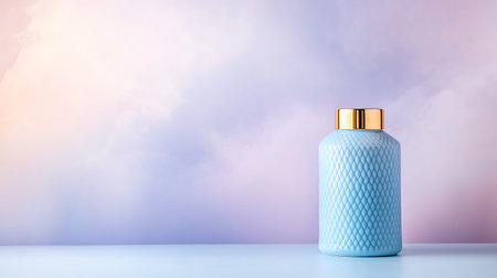 Blue cosmetic bottle on blue background. 3d rendering and illustration.の写真素材