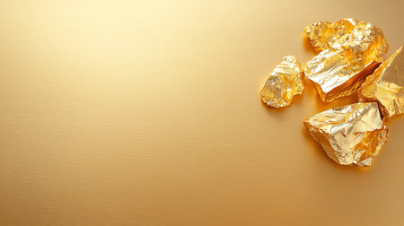 golden foil on a gold backgroundの写真素材