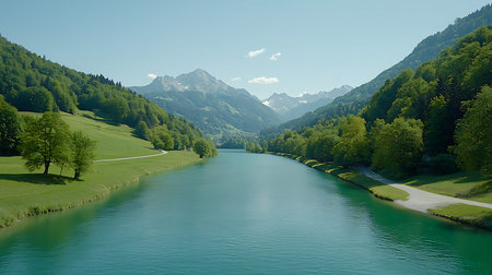 panoramic view of alpine lake in the swiss alps