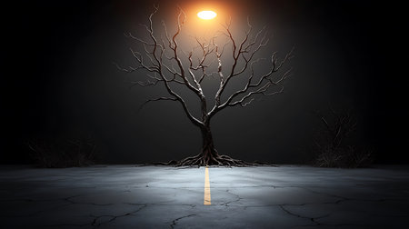Dead tree in the desert. 3d render. Conceptual imageの写真素材