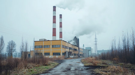 Industrial landscape with smoke from the chimney of an old factory