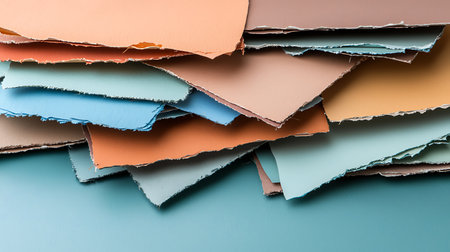 Colorful torn paper background. Shallow depth of field. Selective focus.の写真素材