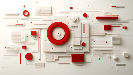 Abstract technology background with circles and rectangles. 3d rendering.