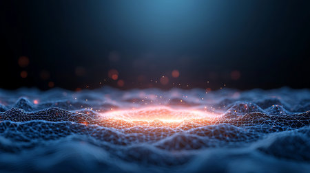 3D rendering of abstract digital landscape with particles. Network connection structure. Futuristic...